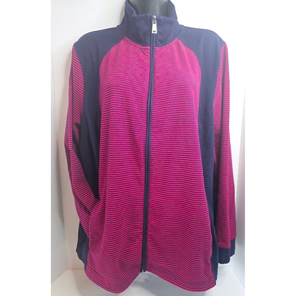 Y2K Lauren Active Ralph Lauren Womens 2X Pink Navy Striped Full Zip Track Jacket